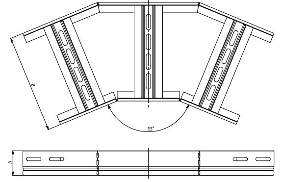 Угол горизонтальный лестничный EKF M-line (HDZ) 50х500 45° толщина материала - 1.2 мм, корпус - сталь, цвет - серый