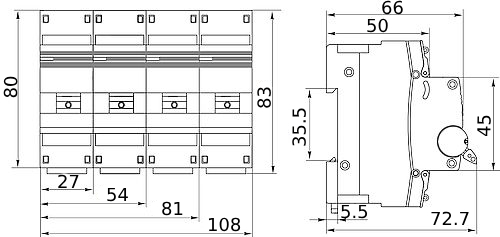 Автоматический выключатель трехполюсный EKF PROxima ВА47-100 3P 50А (D) 10kА, сила тока 50 А, тип расцепления D, отключающая способность 10 kА