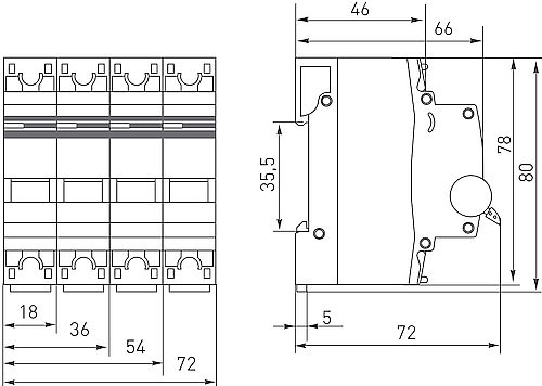 Автоматический выключатель четырехполюсный EKF PROxima ВА47-63 4P 25А (C) 4.5kА, сила тока 25 А, тип расцепления C, отключающая способность 4.5 kА