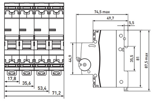 Автоматический выключатель трехполюсный EKF PROxima BA47-63N 3P 25А (C) 4.5кA с электромагнитным расцепителем, сила тока 25А, тип расцепления C, отключающая способность 4.5кА
