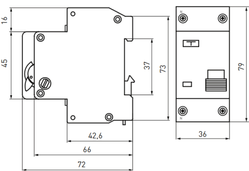 Автоматический выключатель дифференциального тока двухполюсный EKF Basic АД-12, хар. С, тип расцепления AC, электронный, 4.5кА, 1P+N, сила тока 40A, ток утечки 30мА