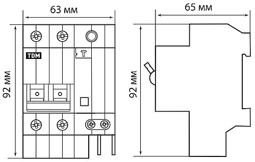 Автоматические выключатели дифференциального тока двухполюсные TDM АД2, ток утечки 30 мА, сила тока 16-63 А, отключающая способность 4.5 кА