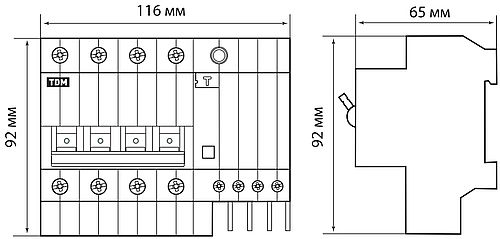 Автоматические выключатели дифференциального тока четырехполюсные TDM АД-4, ток утечки 30 мА, сила тока 16-63 А, отключающая способность 4.5 кА