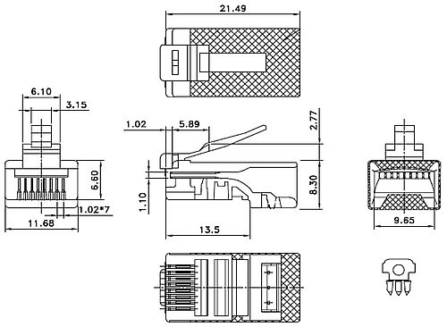 Разъем Hyperline RJ-45 8P8C экранированный, под витую пару, категория 5e, без вставки, упаковка - 100шт.