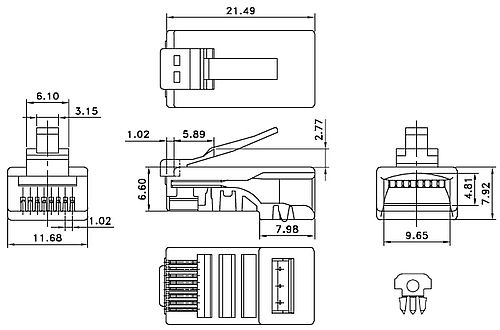 Разъем Hyperline RJ-45 8P8C неэкранированный, под витую пару, категория 5e, без вставки, упаковка - 100шт.