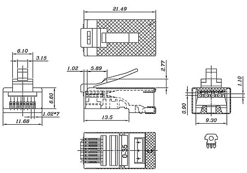 Разъем Hyperline RJ-45 8P8C экранированный, под витую пару, категория 6, без вставки, упаковка - 100шт.