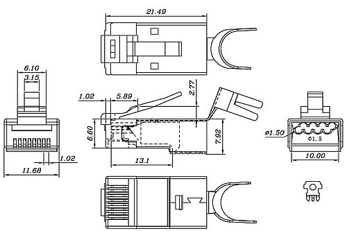 Разъем Hyperline RJ-45 8P8C экранированный, под витую пару, категория 6a, со вставкой, упаковка - 10шт.