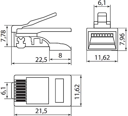 Разъем TDM RJ45 8P8C UTP неэкранированный для кабеля категории 6, корпус - поликарбонат, цвет - прозрачный, блистер - 10шт