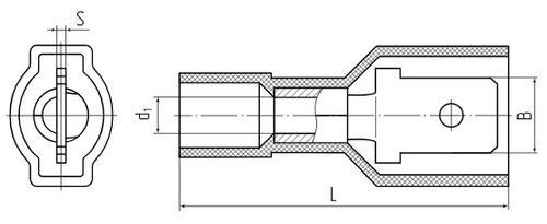 Разъемы плоские КВТ РПИ-П(н) 1.5 мм2, длина 23.4 мм, материал - латунь, изолированные