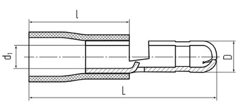 Разъемы штекерные КВТ РШИ-П 1.5 мм2, длина 21 мм, материал - латунь, изолированные