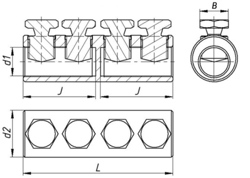 Соединители болтовые ЗЭТАРУС СБ 25-50 мм2, длина 66 мм, материал - алюминий, с рядным расположением болтов