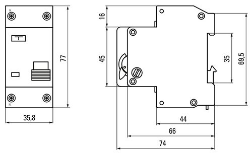 Автоматический выключатель дифференциального тока двухполюсный EKF Basic АД-12 С16 АС30 1P+N, ток утечки 30 мА, переменный, сила тока 16 А