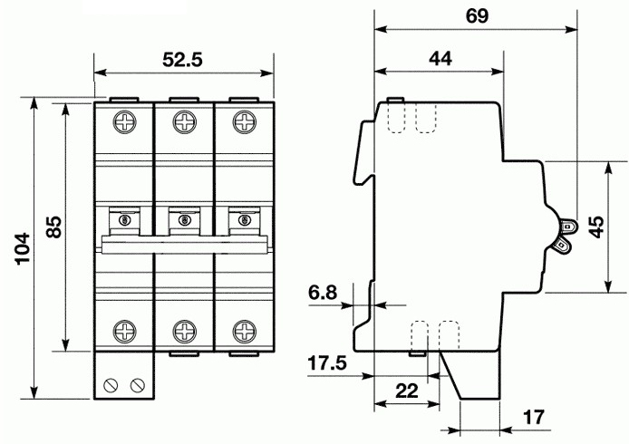 Автоматический выключатель трехполюсный ABB S203 3P 50А (С) 6kА, сила тока 50 А, тип расцепления C, отключающая способность 6 kА