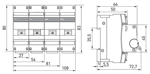 Автоматический выключатель двухполюсный EKF PROxima ВА47-100 3P 100А (С) 10kА, сила тока 100 А, тип расцепления C, отключающая способность 10 kА