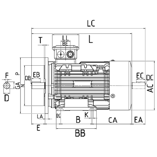 Электродвигатель общепромышленный Prompower 1LE9 асинхронный, типоразмер - 132S, полюсность - 2, мощность - 7.5 кВт, частота вращения - 3000 об/мин, напряжение - 380/660 В-50Гц, корпус - алюминий, монтажное исполнение - комби IM В35, с датчиком PTC