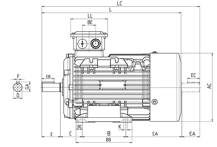 Электродвигатель общепромышленный Prompower 1LE9 асинхронный, типоразмер - 90L, полюсность - 2, мощность - 2.2 кВт,  частота вращения - 3000 об/мин, напряжение - 220/380 В - 50 Гц, корпус - алюминий, монтажное исполнение - лапы IM B3, с датчиком РТС