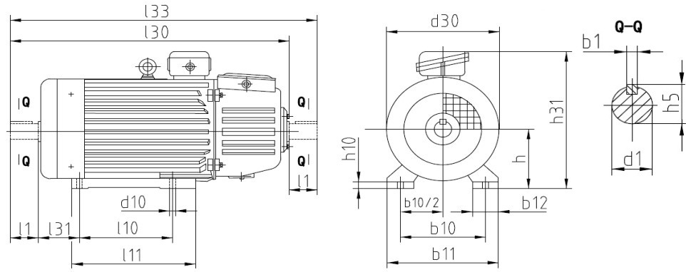 Электродвигатели крановые ЭЛМАШ 4МТН 225 6-8 полюсов, мощность 30-55 кВт, частота вращения 716-967 об/мин, монтажное исполнение IM1004, корпус - чугун