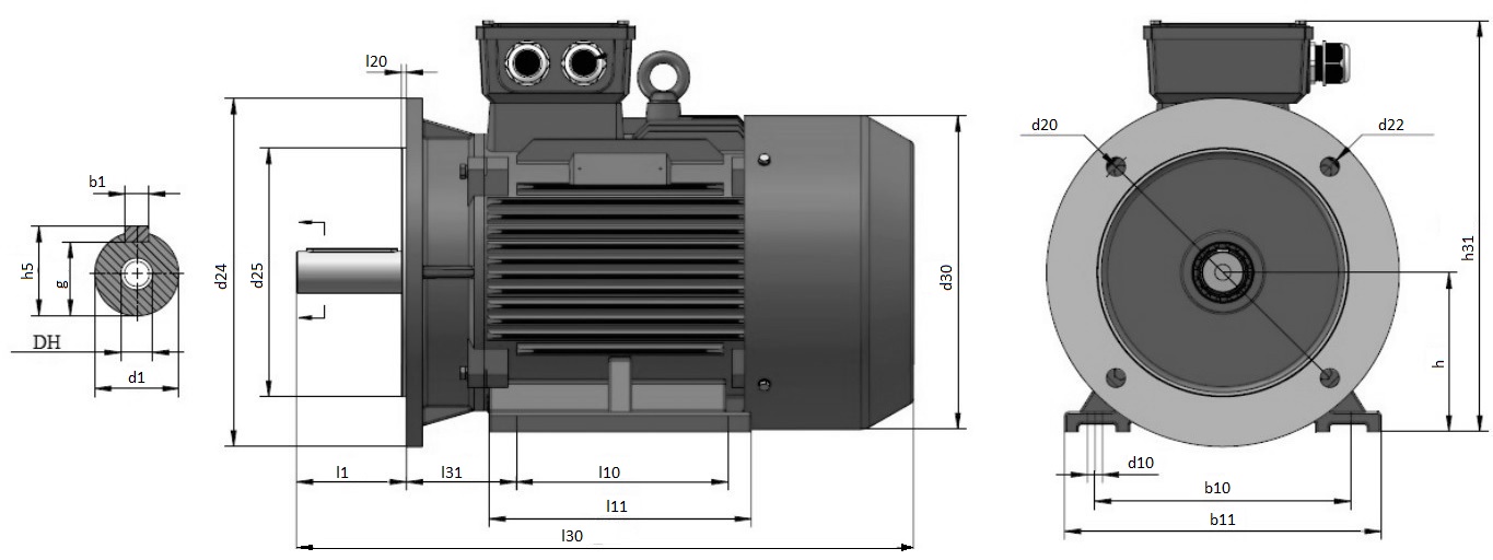 Электродвигатели общепромышленные ЭЛМАШ АИС 280 4 полюса, мощность 75 кВт, частота вращения 1500 об/мин, монтажное исполнение IM3011, корпус - чугун