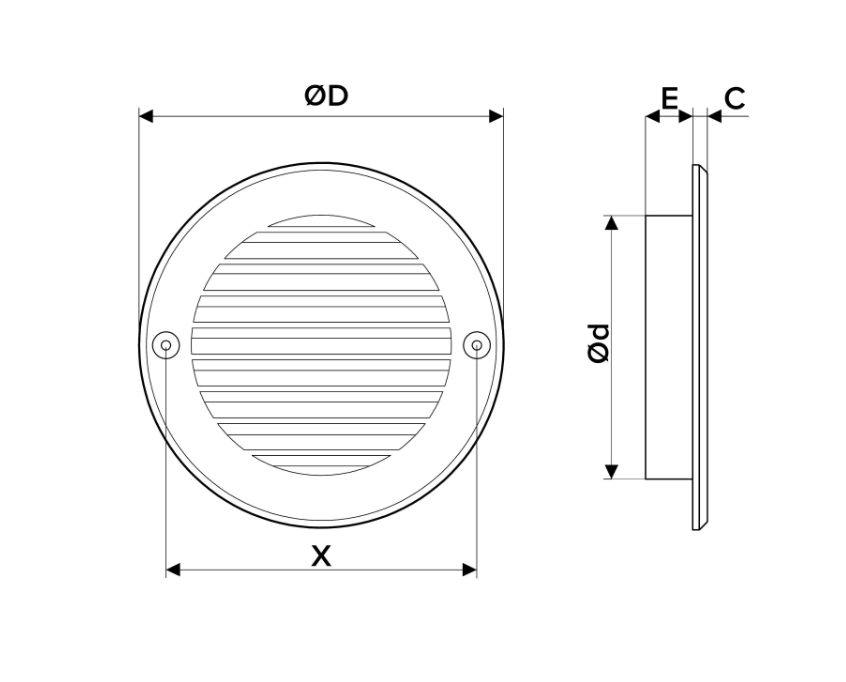 Решетка вентиляционная ERA РК Дн150х186 фланец, материал - пластик