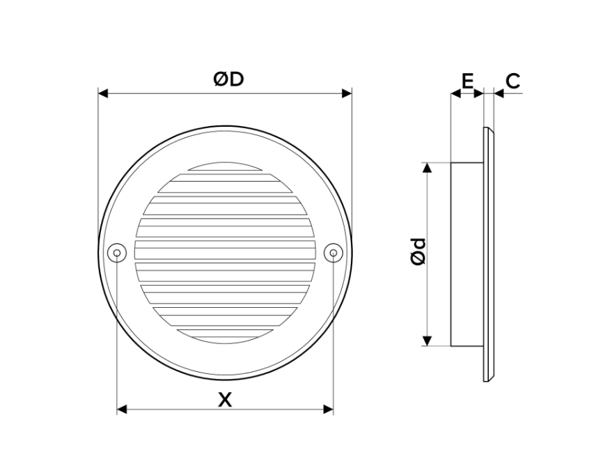 Решетка вентиляционная ERA РКС Дн150х186 фланец, сетка, материал – пластик