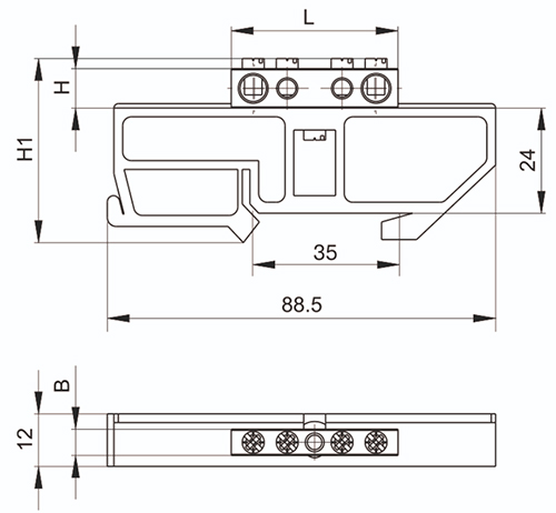 Шина IEK PE земля ШНИ-6х9-4-Д-Ж исполнение изолятора - с DIN-изолятором, количество соединений - 4, материал - латунь, цвет - желтый, YNN10-69-4D-K05