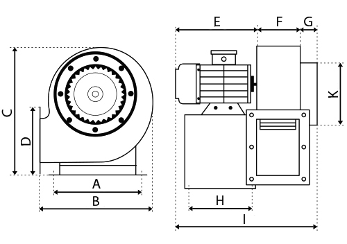 Вентилятор радиальный ERA PRO Buran 260-4K M R промышленный, стальной корпус, однофазный, правосторонний выход, 4 полюса