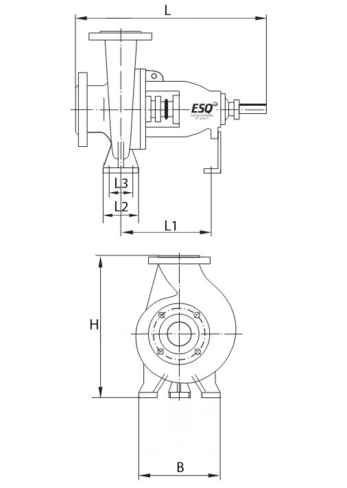 Насос консольный ESQ К 200-150-400(I) Ду всасывающего патрубка-200мм, Ду напорного патрубка-150мм, рабочее колесо-400мм, Ру35 центробежный, подача-400м/час, напор-50м, без рамы, уплотнение двойное сальниковое, под электродвигатель 90кВт/1500 об.мин