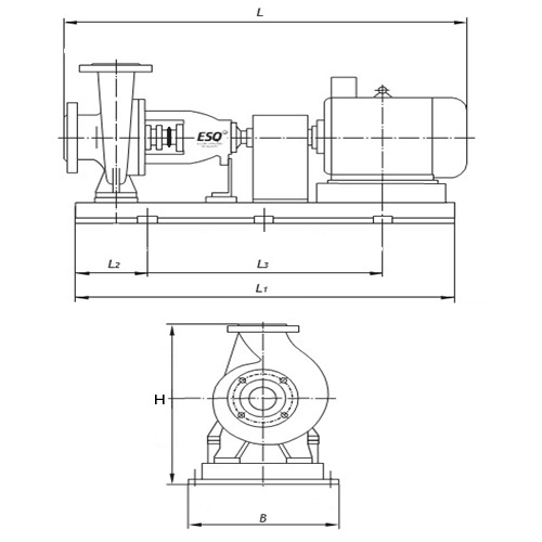 Насосы консольные ESQ K Ду50x32-200x150 Ру8-35 центробежные, подача - 11-400м ³/ч, напор - 14-80м, уплотнение сальниковое/торцевое, с электродвигателем 1.5-90кВт/1500-3000 об.мин