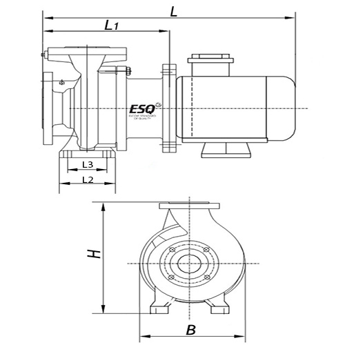 Насосы консольно-моноблочные ESQ KM Ду50x32-100x80 Ру25, центробежные, подача - 11-100м ³/ч, напор - 15-50, уплотнение сальниковое, с электродвигателем 1.5-30кВт/3000 об.мин