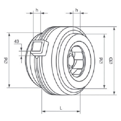 Вентилятор канальный ESQ ВКК 250, мощность - 135Вт, производительность - 1050м3/час, корпус - оцинкованная сталь, 220В