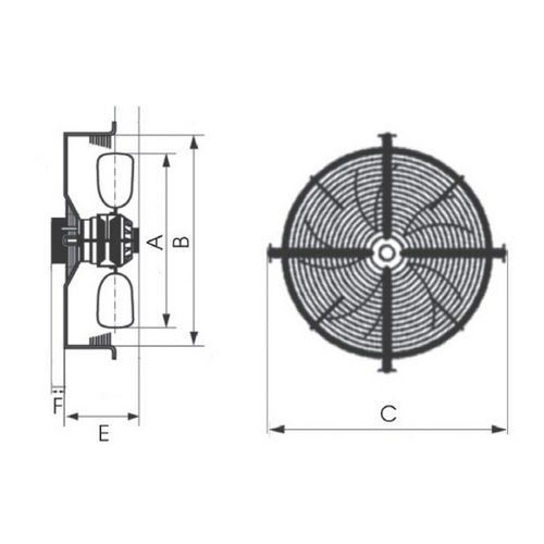 Вентилятор осевой ESQ YWF2E YWF2E-250S-G, производительность - 1300м3/час, корпус - сталь, с защитной решеткой, всасывание, 220В