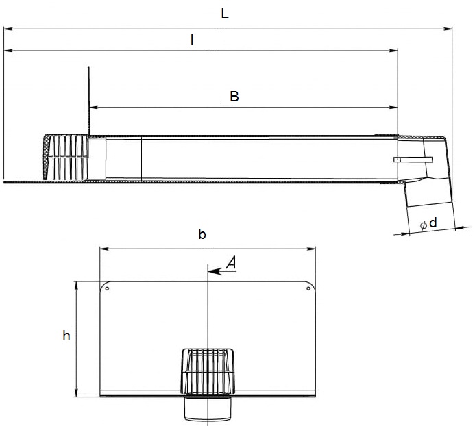 Воронка парапетная Fachmann VC-PVC 100x100 мм L=650мм для ПВХ-мембран, с горизонтальным угловым отводом и листвоуловителем, длина выпуска 650мм, серый