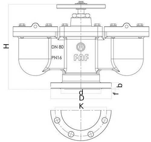 Воздухоотводчик поплавковый двухступенчатый (вантуз) FAF 7320 Ду100 Ру16, тип присоединения - фланцевый, корпус - EN GJS400