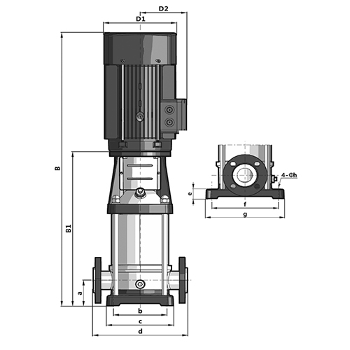 Насос многоступенчатый FANCY CDLF 120-60-2 Ду125x125 Ру25 вертикальный, центробежный, присоединение - фланцевое, рабочих колес - 6, подача - 120 м3/ч, мощность - 55 кВт, напор - 110 м, напряжение - 380В, корпус/основание - нержавеющая сталь 304