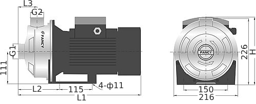 Насос поверхностный FANCY MS 60/0.37 Ду32x25 Ру8 центробежный, горизонтальный, мощность - 0.37 кВт, напор - 14.6 м, производительность - 3.6 м3/час, 380 В, рабочее колесо - нержавеющая сталь