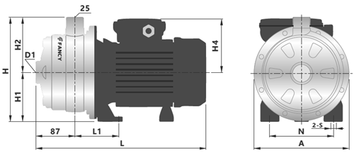 Насос центробежный FANCY 2FDXM 70/12 Ду32x25 горизонтальный, с двойным рабочим колесом, подача - 4.2 м3/ч, мощность - 0.9 кВт, напряжение - 230 В, корпус - нержавеющая сталь