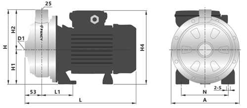 Насос центробежный FANCY FDX 70/05 Ду32x25 горизонтальный, подача - 4.20 м3/ч, мощность - 0.37 кВт, напряжение - 380 В, корпус - нержавеющая сталь