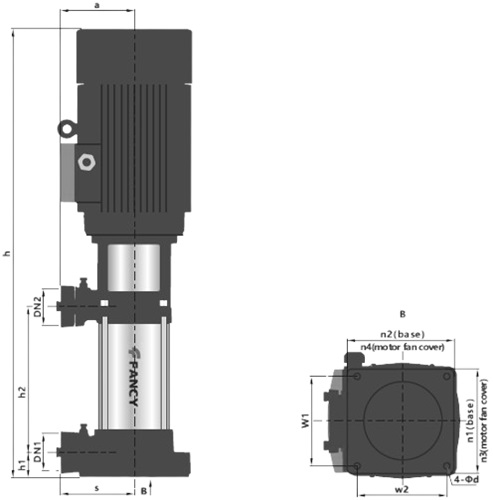 Насос многоступенчатый FANCY FV 8x16/5.5 Ду40x40 Ру25 вертикальный, подача - 8.4 м3/ч, мощность - 4.00 кВт, напряжение - 380 В, корпус - чугун