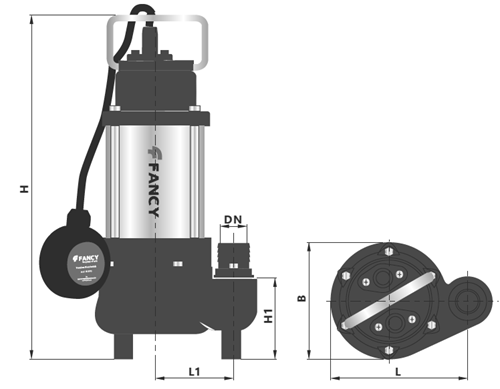 Насос канализационный FANCY VN2200F Ду80 вертикальный, с поплавковым выключателем, подача - 30.00 м3/ч, мощность - 2.2 кВт, напряжение - 230 В, корпус - нержавеющая сталь