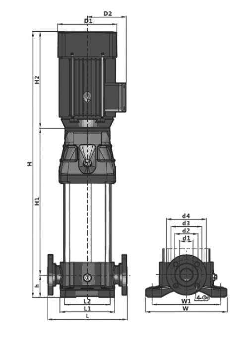 Насос многоступенчатый FANCY CDM 42-10-2 Ду80х80 Ру25 вертикальный, центробежный, рабочих колес - 10, присоединение - фланцевое, подача - 42 м3/ч, мощность - 37 кВт, напор - 194 м, напряжение - 380В, корпус - нержавеющая сталь 304, основание - чугун