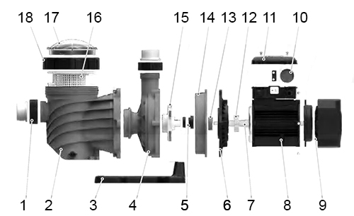 Насос для бассейна FANCY SPP550 Ду50 Ру6 самовсасывающий центробежный трехфазный, мощность - 0.55 кВт, напор - 10 м, производительность - 2.4 м3/ч, корпус - полипропилен