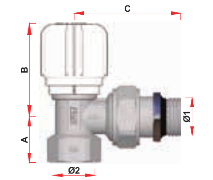 Вентили термостатические FAR 3/8-3/4″ Ру16, угловые с преднастройкой, ВР, уплотнение EPDM