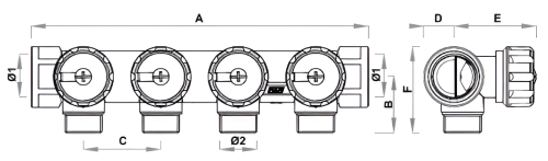 Коллектор регулирующий FAR Multifar FK3836 Ду20 Ру10, внутренняя /внутренняя резьба с 4-мя выходами М24х19, проходной, корпус Dzr латунь