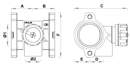 Коллектор регулирующий FAR Start FK3874 Ду32-1х1/2″ Ру25, внутренняя резьба с 1-м выходом Ду15 внутренняя резьба, с заглушкой, корпус латунь