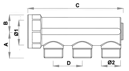 Коллектор нерегулируемый FAR FK 3175 Ду25-2х1/2″ Ру10, внутренняя резьба с 2-мя выходами Ду15, выходы наружная резьба, концевой, корпус латунь