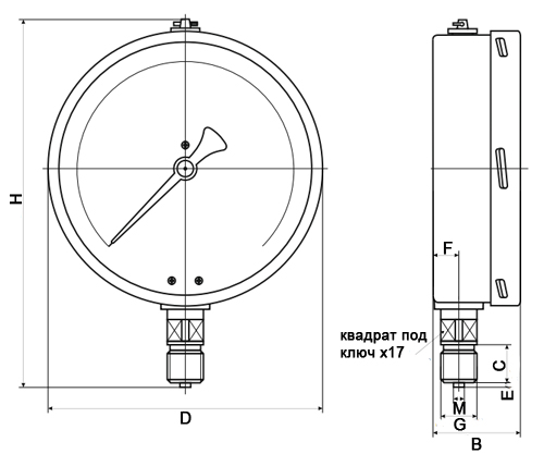 Манометр ФИЗТЕХ МП4-Уф 0-25 МПа IP54, байонетный общетехнический пылевлагозащищенный 160 мм, резьба M20*1.5, класс точности - 1.0, радиальный штуцер