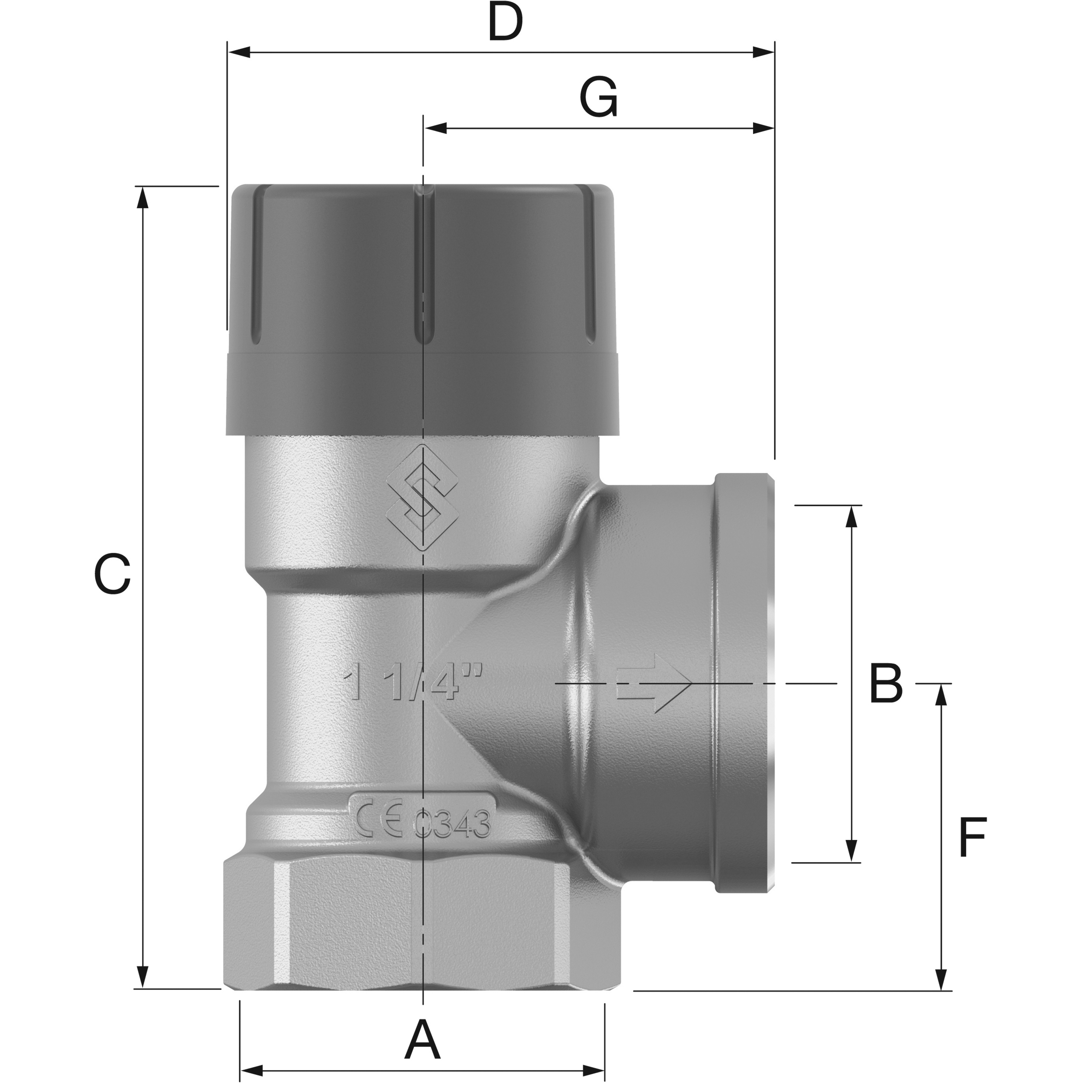 Клапан предохранительный Flamco Prescor 1″ Ду25х32 Ру1,5 полноподъемный муфтовый, латунный, внутренняя/внутренняя резьба