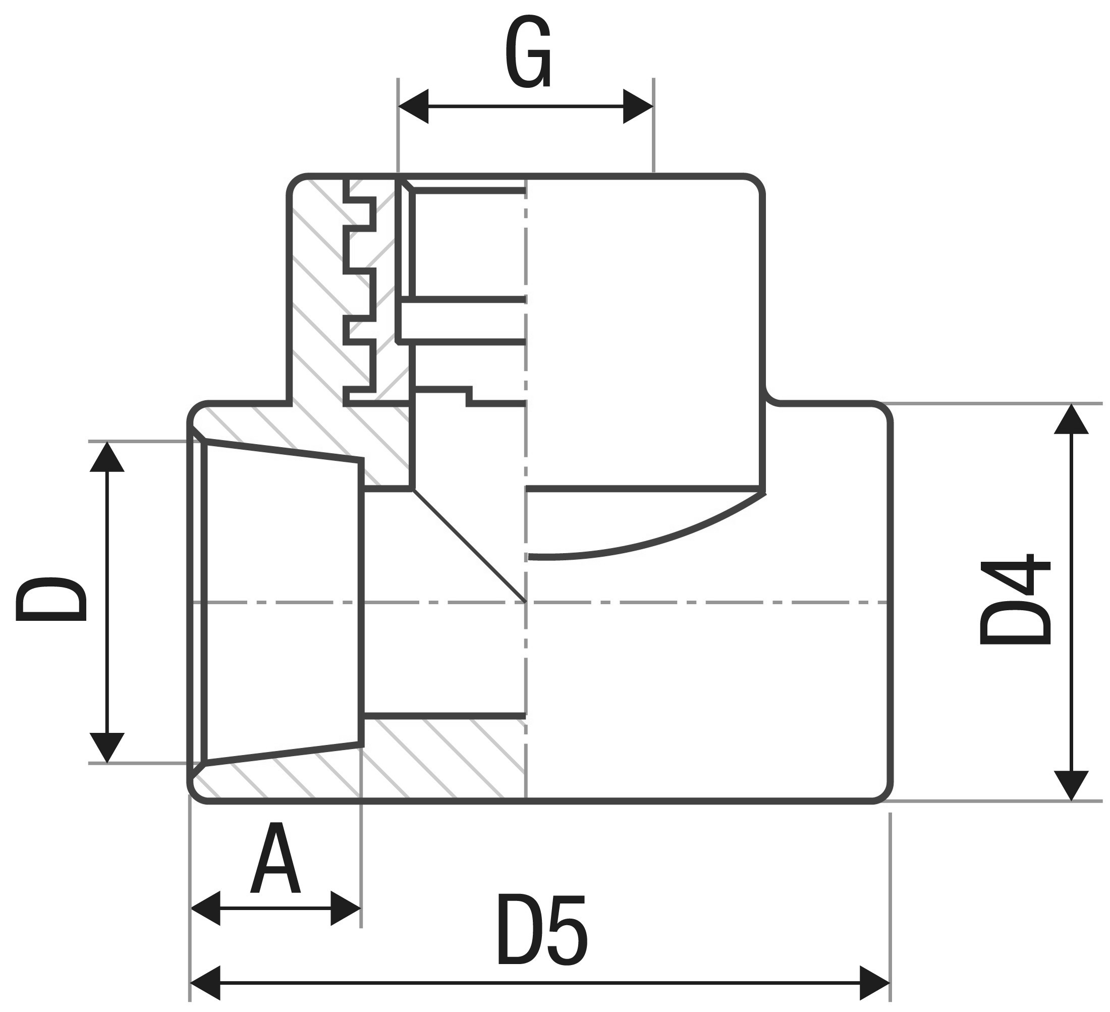 Тройник FV-Plast Дн25х1/2″ Ру10 комбинированный, присоединение - внутренняя резьба/пайка, полипропиленовый