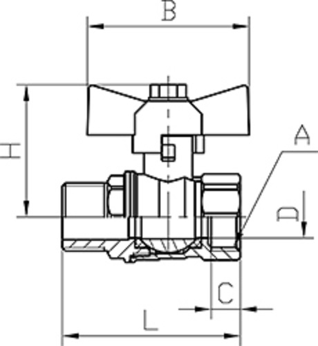 Кран шаровой ГАЛЛОП Стандарт 231 никель 1/2″ Ду15 Py40 ВР-НР полнопроходной, управление ручка-бабочка, корпус - латунь