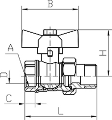 Кран шаровой ГАЛЛОП Стандарт 232 никель 3/4″ Ду20 Py40 внутренняя резьба/американка полнопроходной, управление ручка-бабочка, корпус - латунь